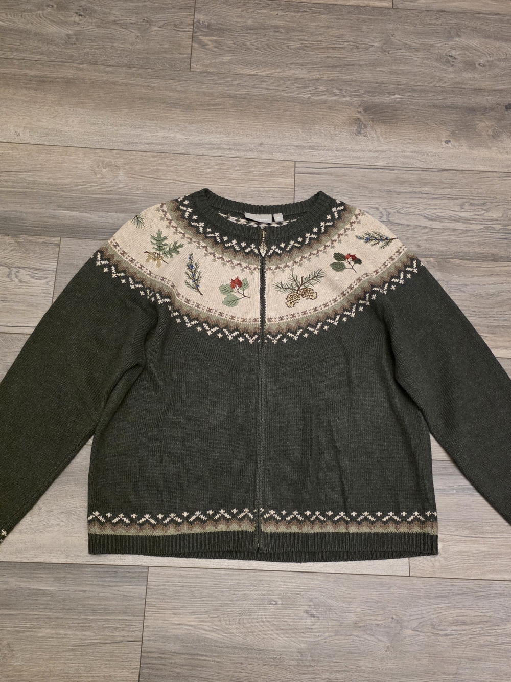 Vtg Croft & Barrow Full-Zip Fair Isle Cottagecore Embroidered Sweater Cardigan